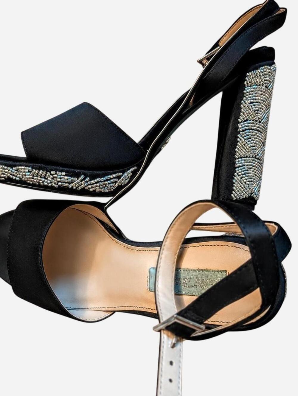 Betsey Johnson Black Satin Beaded Platform Block Heels Size 8